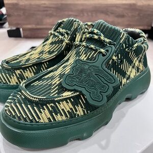 Burberry EKD Check Print Platform Creeper Embroidered Fabric Lace Up Derby Shoes
